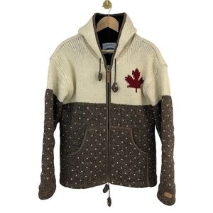 Ark Imports Full Zip Knit Cardigan Jacket Sz M/L Cream Brown Canada Sweater Coat